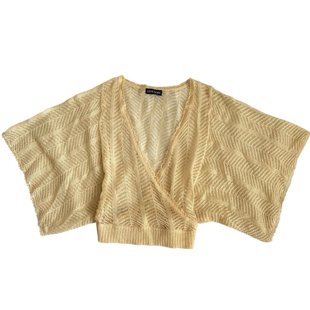 Y2K CECIL McBEE Light Beige Knit Poncho-Style Kimono Sleeve Sweater